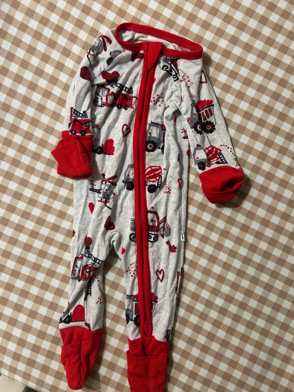 Little Sleepies Grey and Red Construction Truck Footed One-Piece